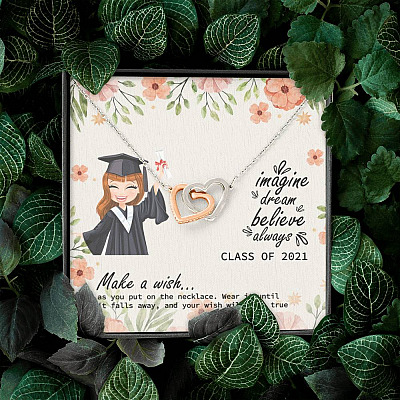 Graduation Gift Class of 2021 Make a Wish and Put on Your Necklace Interlocking Heart Pendant Necklace