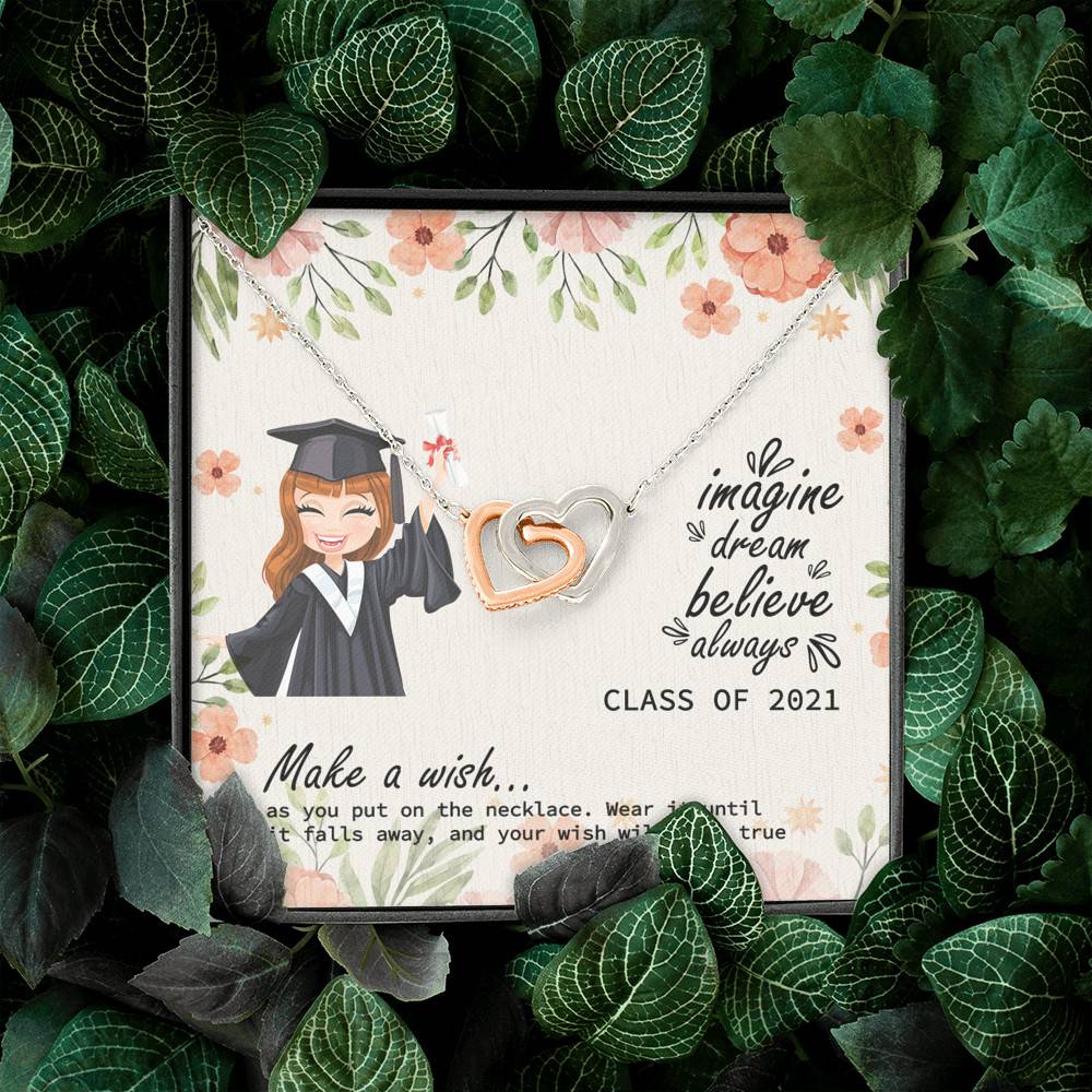 Graduation Gift Class of 2021 Make a Wish and Put on Your Necklace Interlocking Heart Pendant Necklace