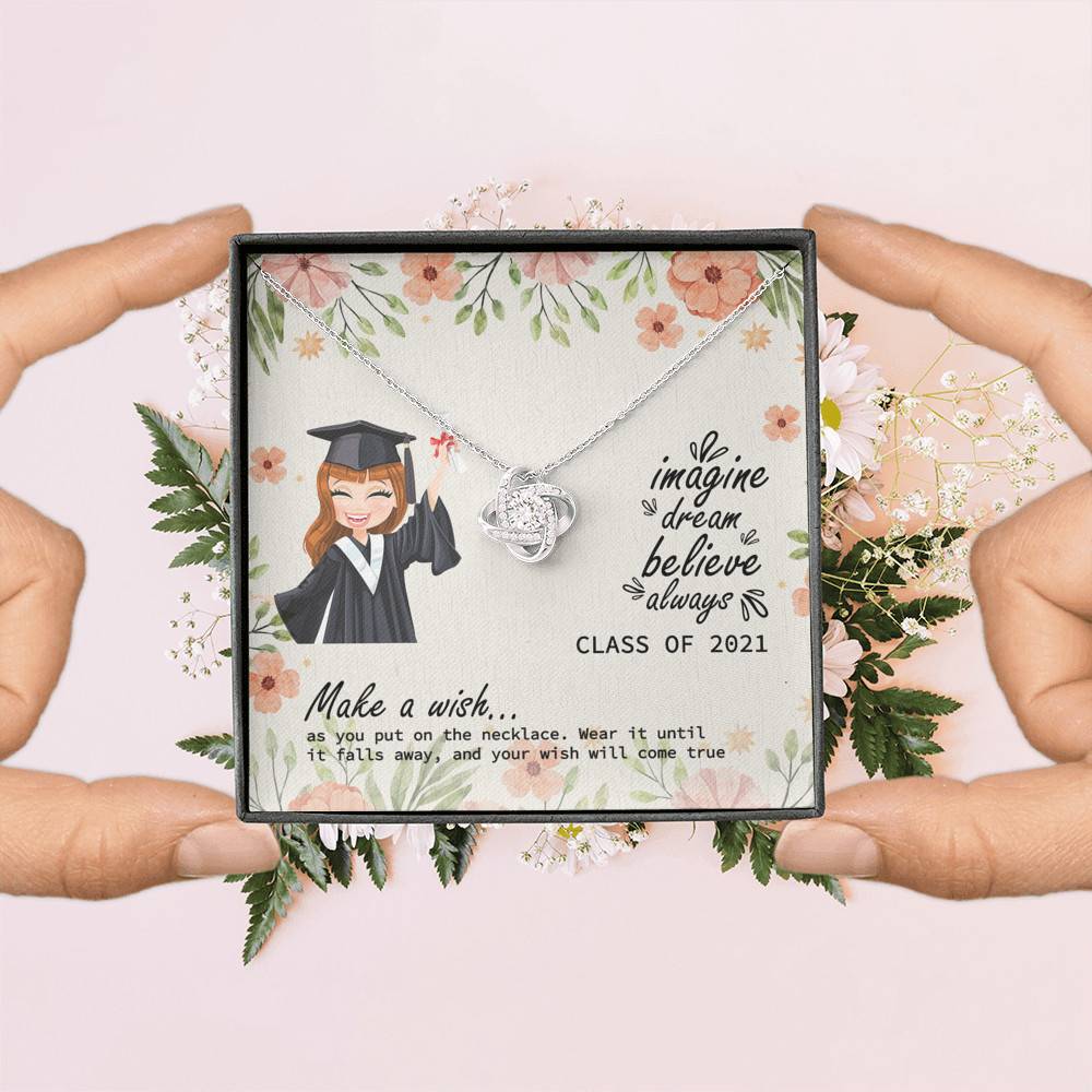 Graduation Gift Class of 2021 Make a Wish and Put on Your Necklace Love Knot Pendant Necklace