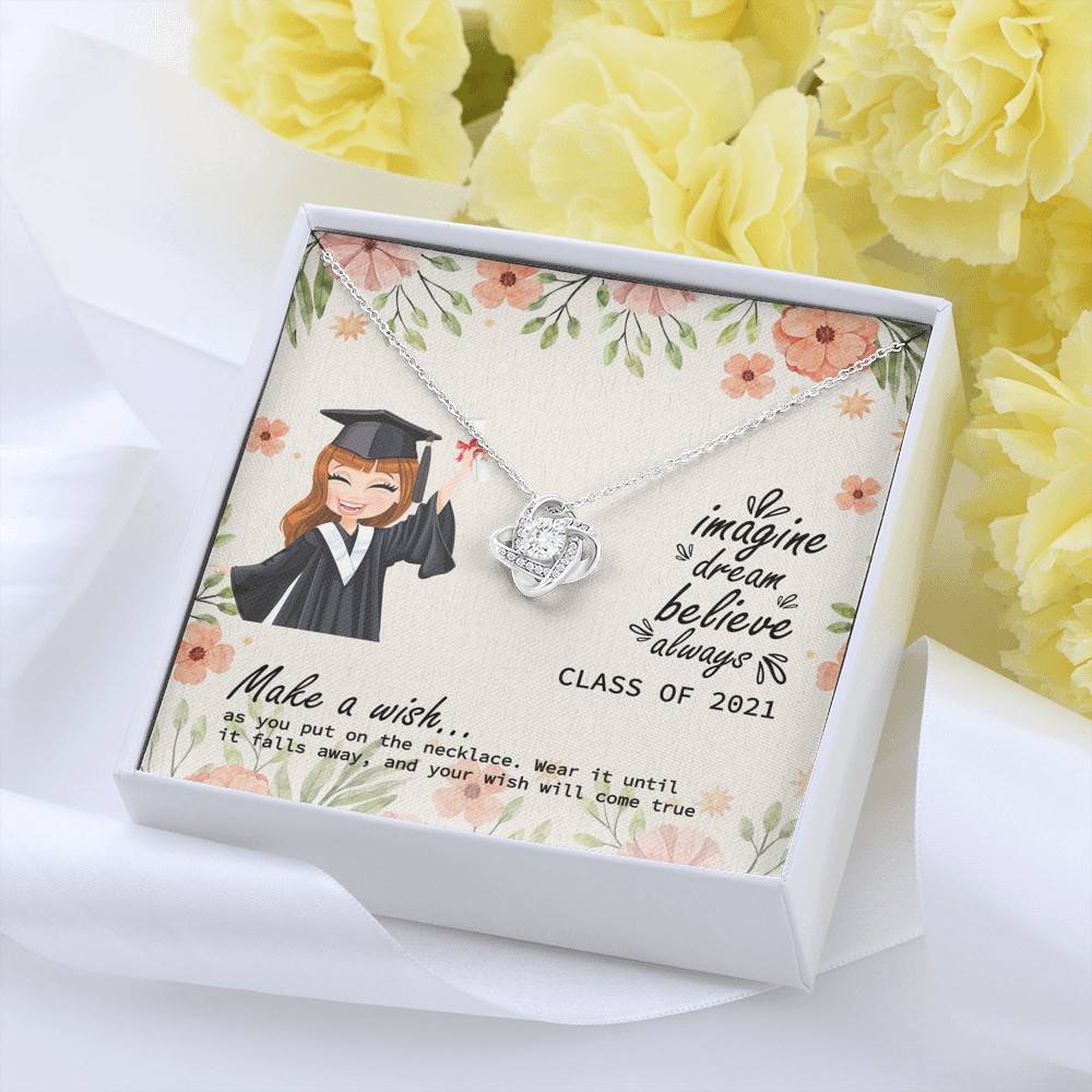 Graduation Gift Class of 2021 Make a Wish and Put on Your Necklace Love Knot Pendant Necklace
