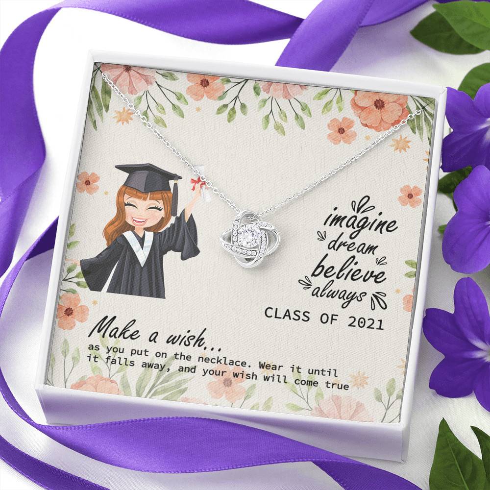 Graduation Gift Class of 2021 Make a Wish and Put on Your Necklace Love Knot Pendant Necklace
