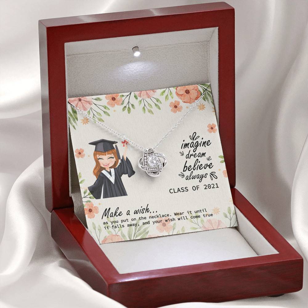 Graduation Gift Class of 2021 Make a Wish and Put on Your Necklace Love Knot Pendant Necklace