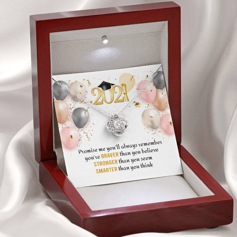 You're Braver Than You Believe Stronger Than You Seem Love Knot Necklace - Graduation Gift Necklace