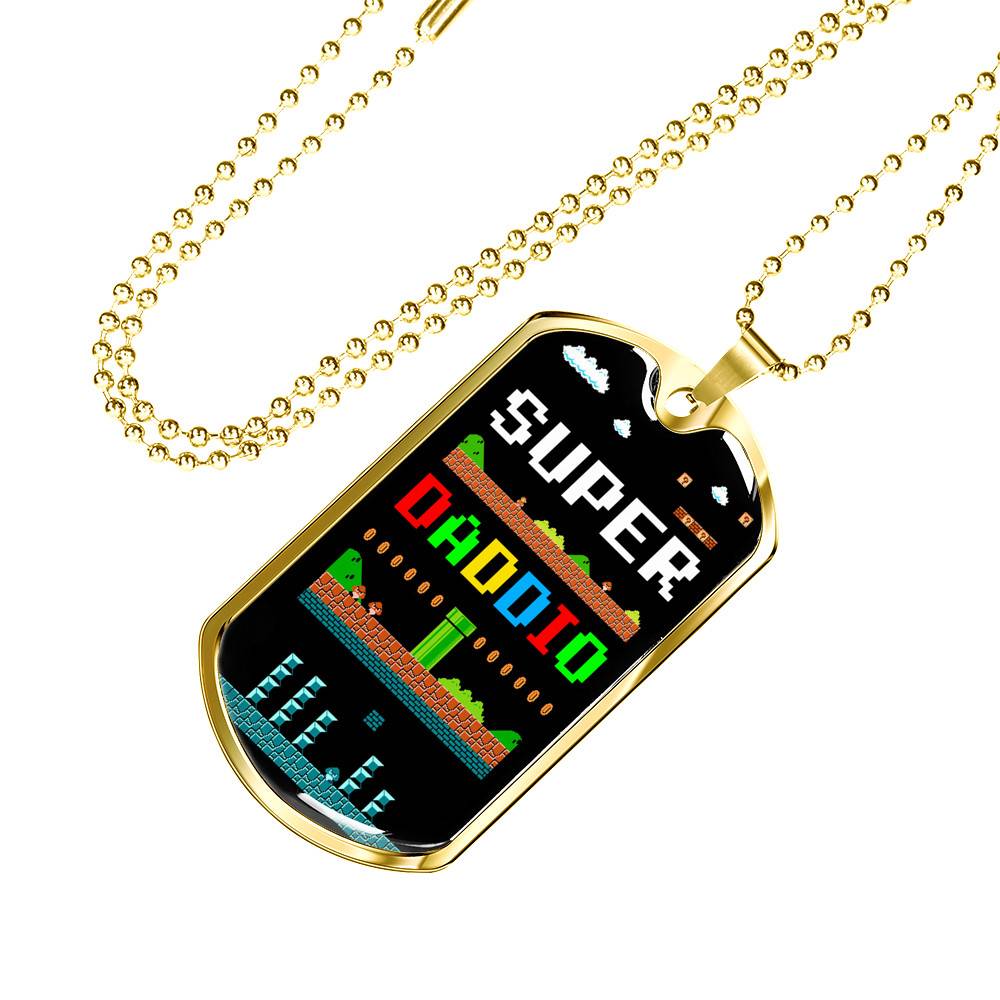 Super Daddio Dog Tag Pendant Necklace - Funny Gaming Dad Gift