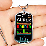 Super Daddio Dog Tag Pendant Necklace - Funny Gaming Dad Gift