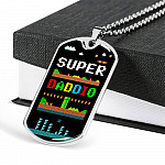 Super Daddio Dog Tag Pendant Necklace - Funny Gaming Dad Gift