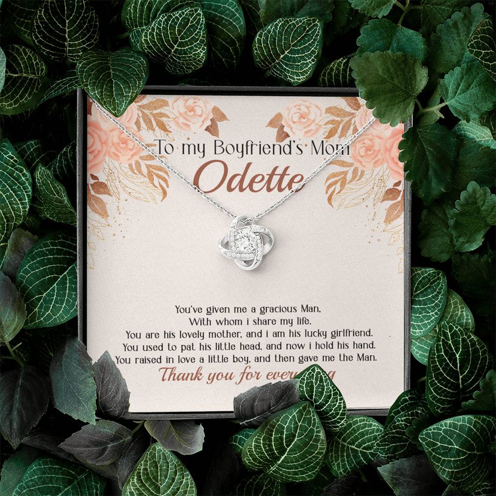 Personalized to My Boyfriend's Mom You've Given A Gracious Man Love Knot Pendant Necklace