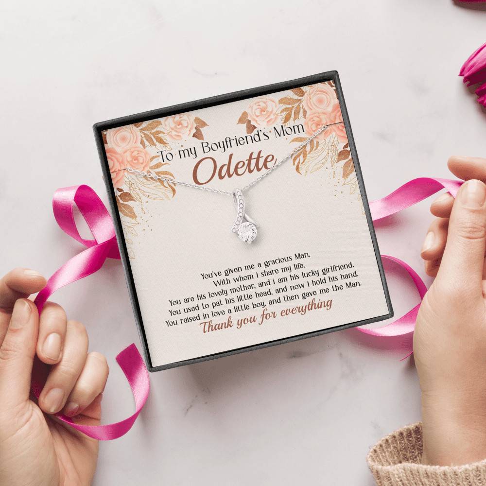 Personalized to My Boyfriend's Mom You've Given A Gracious Man Love Knot Pendant Necklace Personalized to My Boyfriend's Mom You've Given A Gracious Man Love Knot Pendant Necklace