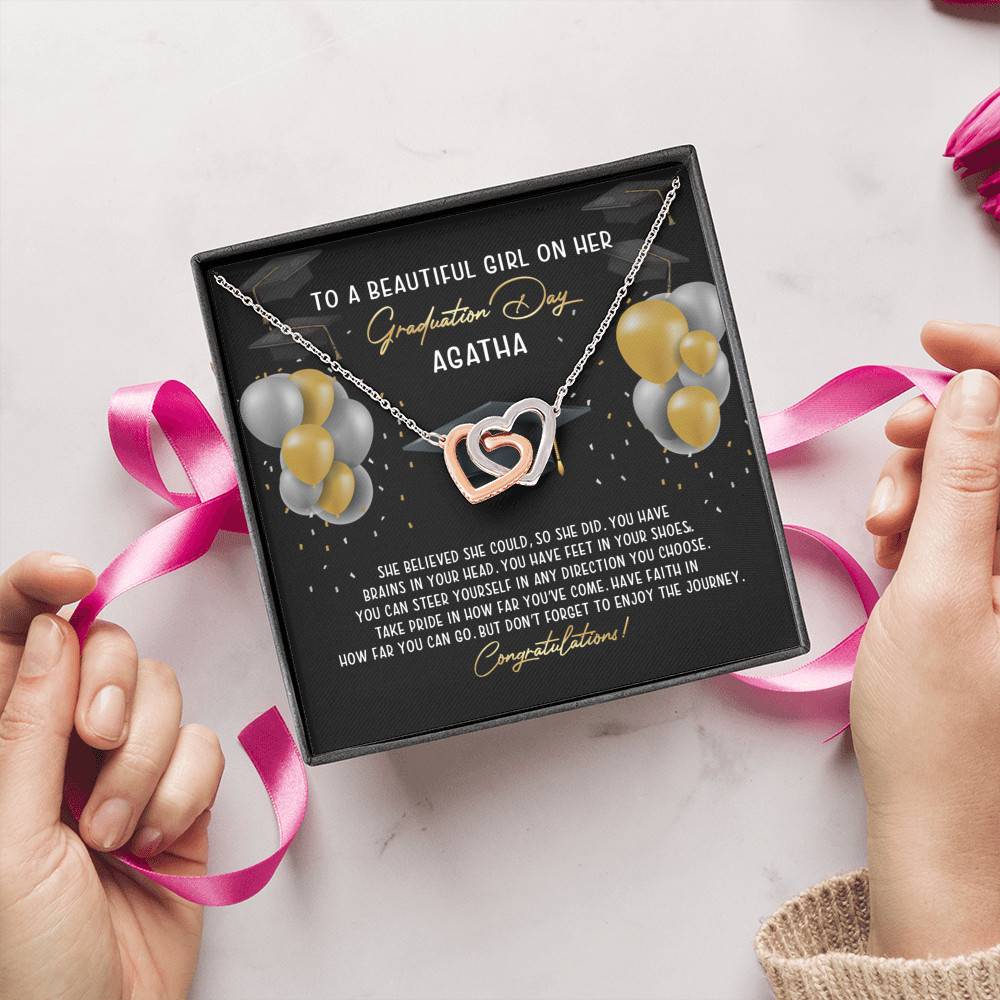 Personalized She Believed She Could So She Did Interlocking Hearts Necklace - Graduation Gift Necklace
