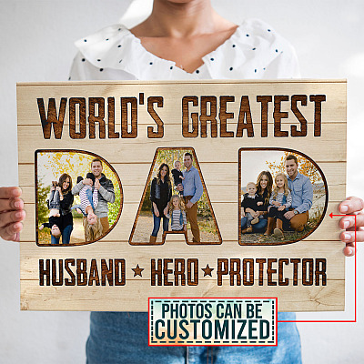 Personalized Photo World's Greatest Father Husband Hero Protector Framed Canvas - Unframed Poster