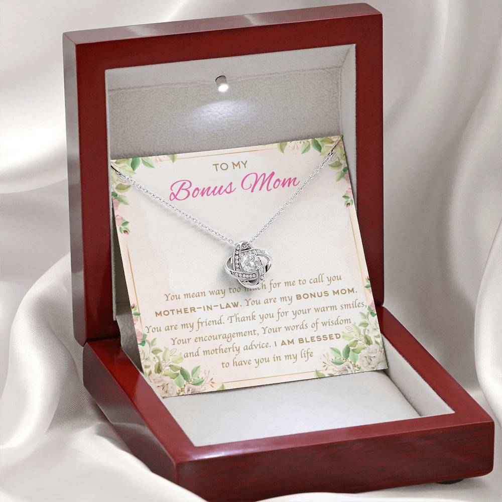 To My Bonus Mom You Mean Way Too Much For Me To Call You Mother In Law Love Knot Necklace