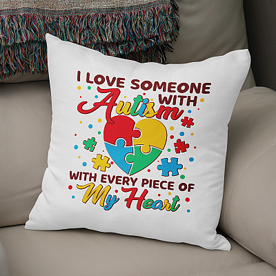 Autism I Love Someone with Autism with Every Piece of Heart Throw Pillow - Autism Awareness Gifts