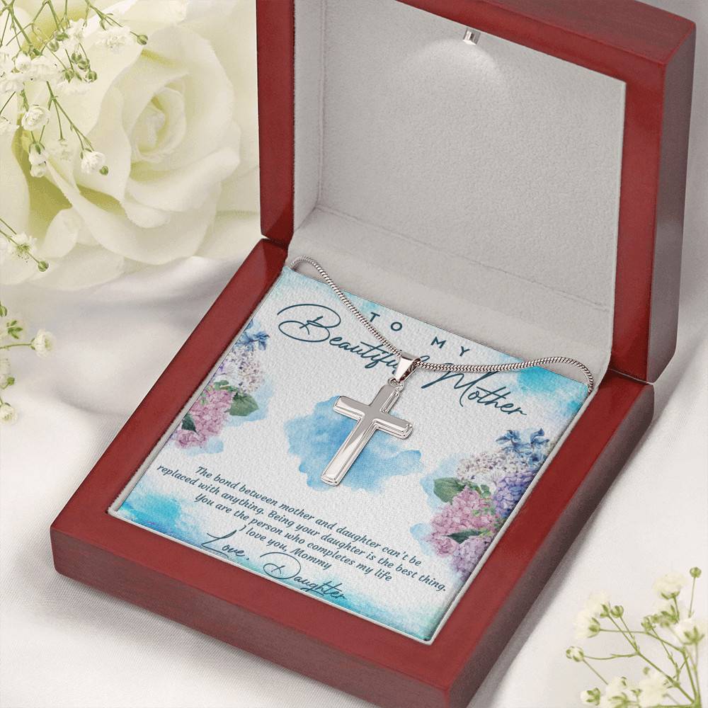 The Bond Between Mother And Daughter Cant Be Replaced Artisan Crafted Cross Necklace - Mother Daughter Gift Necklace