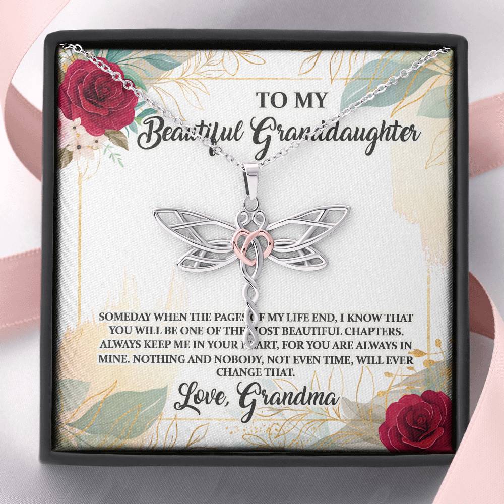 To My Beautiful Granddaughter You Will Be One Of The Most Beautiful Chapters Dragonfly Pendant Necklace
