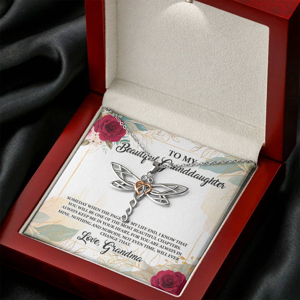 To My Beautiful Granddaughter You Will Be One Of The Most Beautiful Chapters Dragonfly Pendant Necklace
