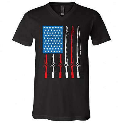 fishing t, Black, V-Neck T-Shirt