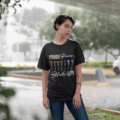 Alternative view of Funny LGBT Pride-power Make Up T-Shirt - Rainbow Stick LGBT Gay Pride Shirts