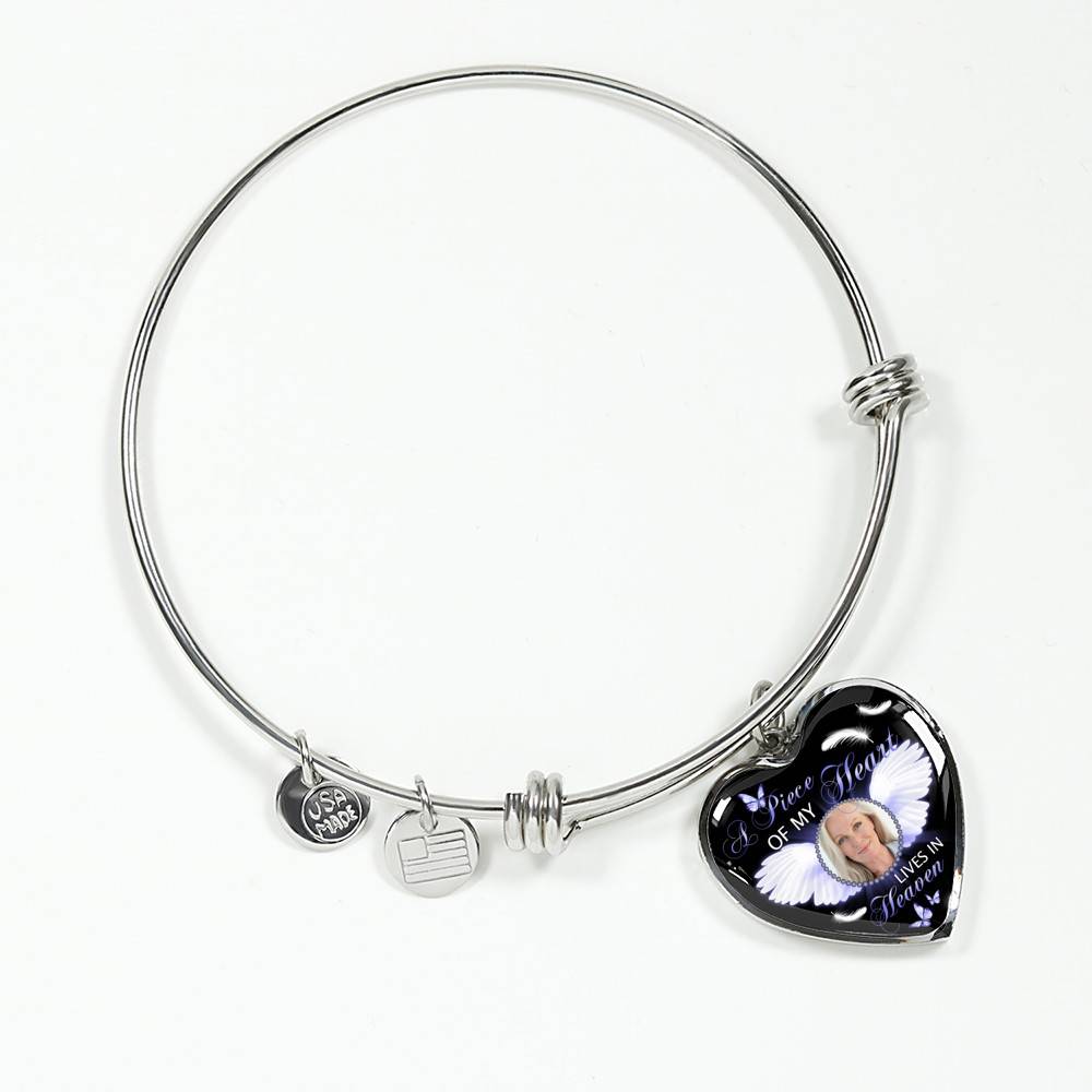 Personalized Custom Photo A Piece Of My Heart Lives In Heaven Memorial Heart Pendant Necklace - Bangle