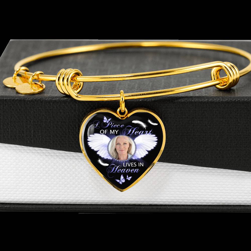 Personalized Custom Photo A Piece Of My Heart Lives In Heaven Memorial Heart Pendant Necklace - Bangle