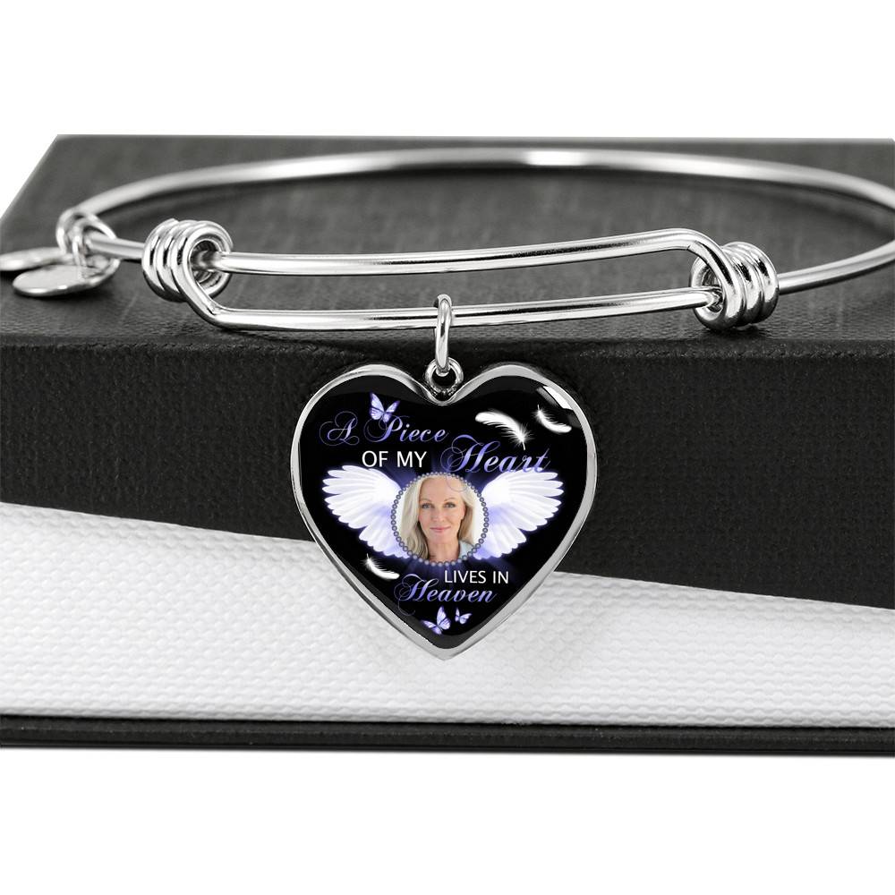 Personalized Custom Photo A Piece Of My Heart Lives In Heaven Memorial Heart Pendant Necklace - Bangle