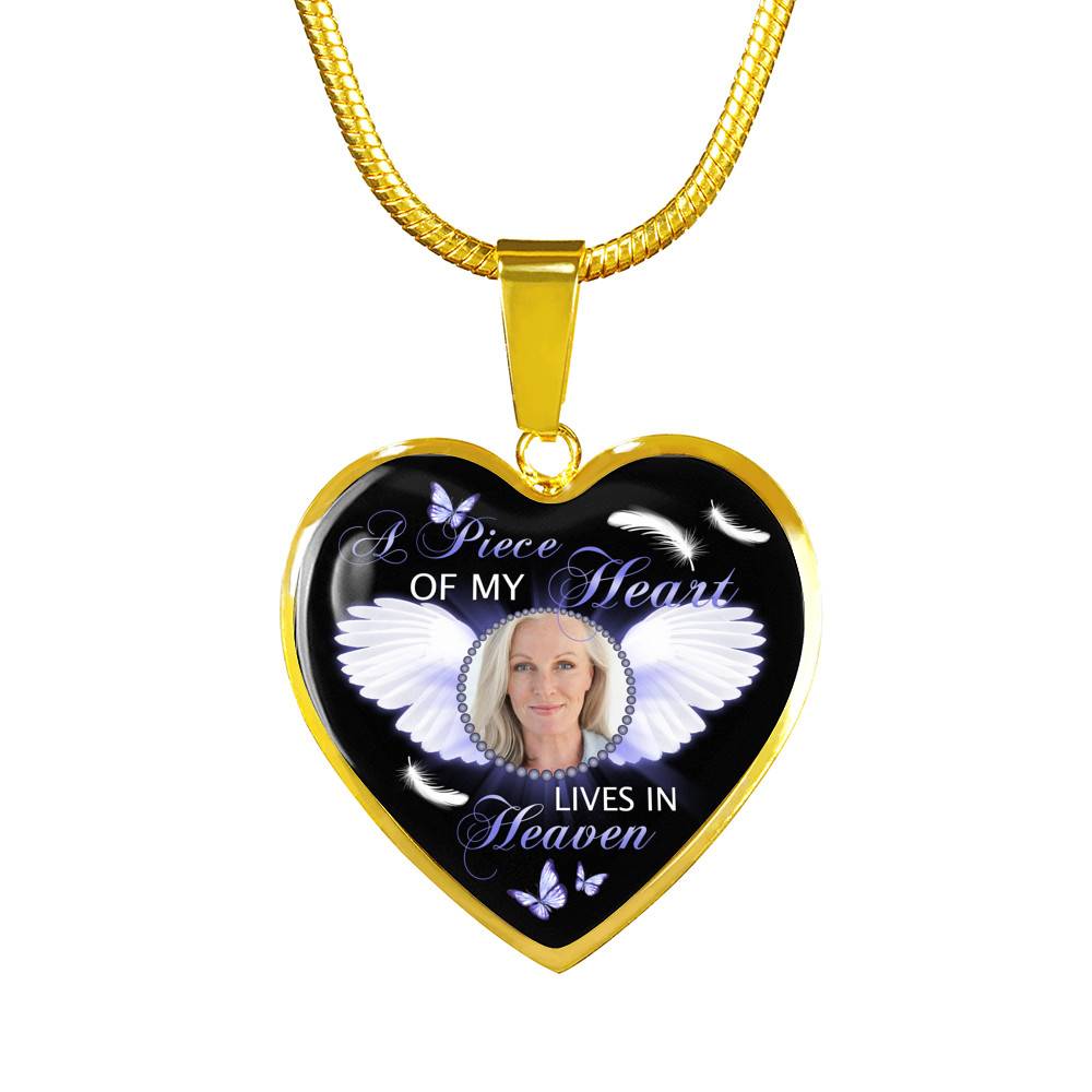 Personalized Custom Photo A Piece Of My Heart Lives In Heaven Memorial Heart Pendant Necklace - Bangle
