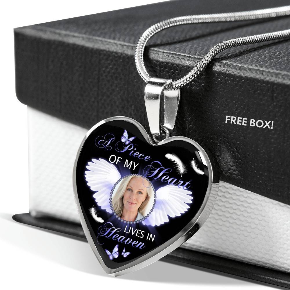 Personalized Custom Photo A Piece Of My Heart Lives In Heaven Memorial Heart Pendant Necklace - Bangle