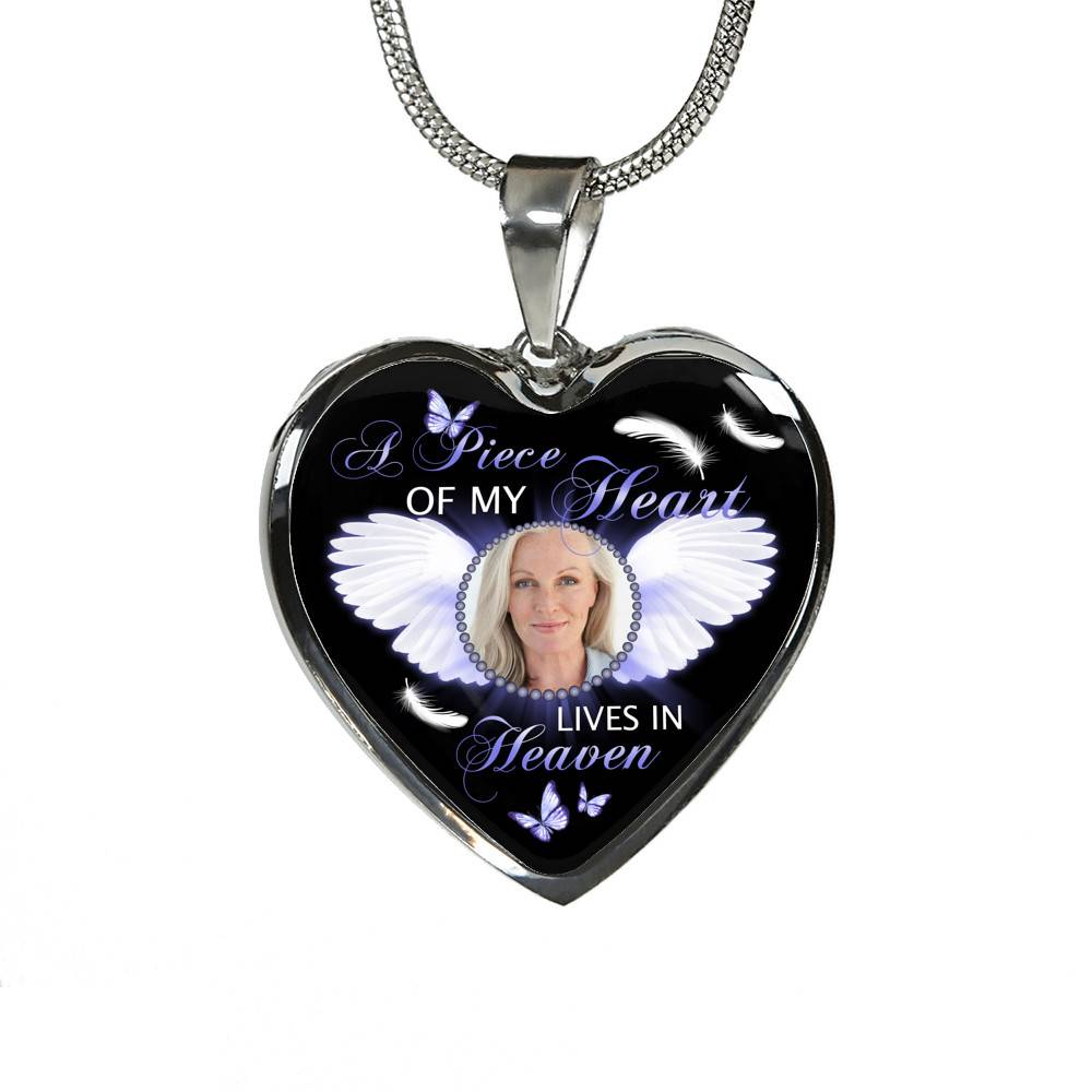 Personalized Custom Photo A Piece Of My Heart Lives In Heaven Memorial Heart Pendant Necklace - Bangle