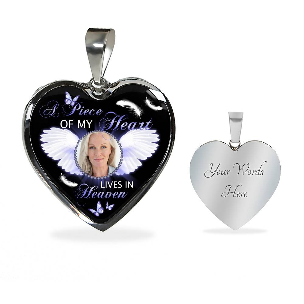 Personalized Custom Photo A Piece Of My Heart Lives In Heaven Memorial Heart Pendant Necklace - Bangle