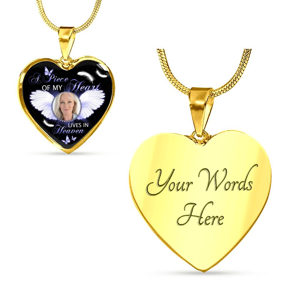 Personalized Custom Photo A Piece Of My Heart Lives In Heaven Memorial Heart Pendant Necklace - Bangle