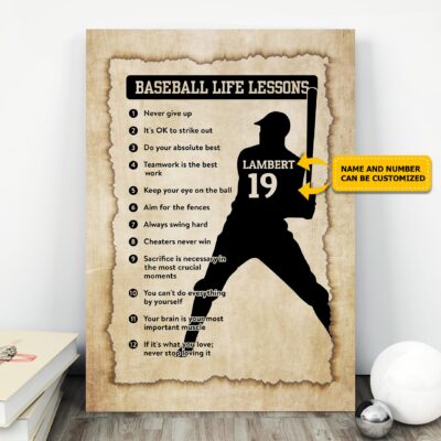 Personalized Baseball Life Lessons Never Give Up Gallery Wrapped Framed Canvas Prints - Unframed Poster