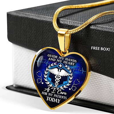Guide My Hands And My Heart As I Care For My Patients Today Heart Pendant Necklace