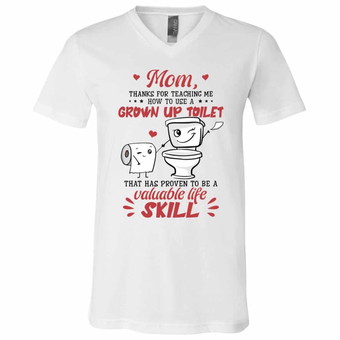Mom Thanks For Teaching t, White, V-Neck T-Shirt
