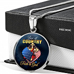 Christian Love of Country Faith in God Patriotic Heart Cross American Flag Circle Pendant Necklace