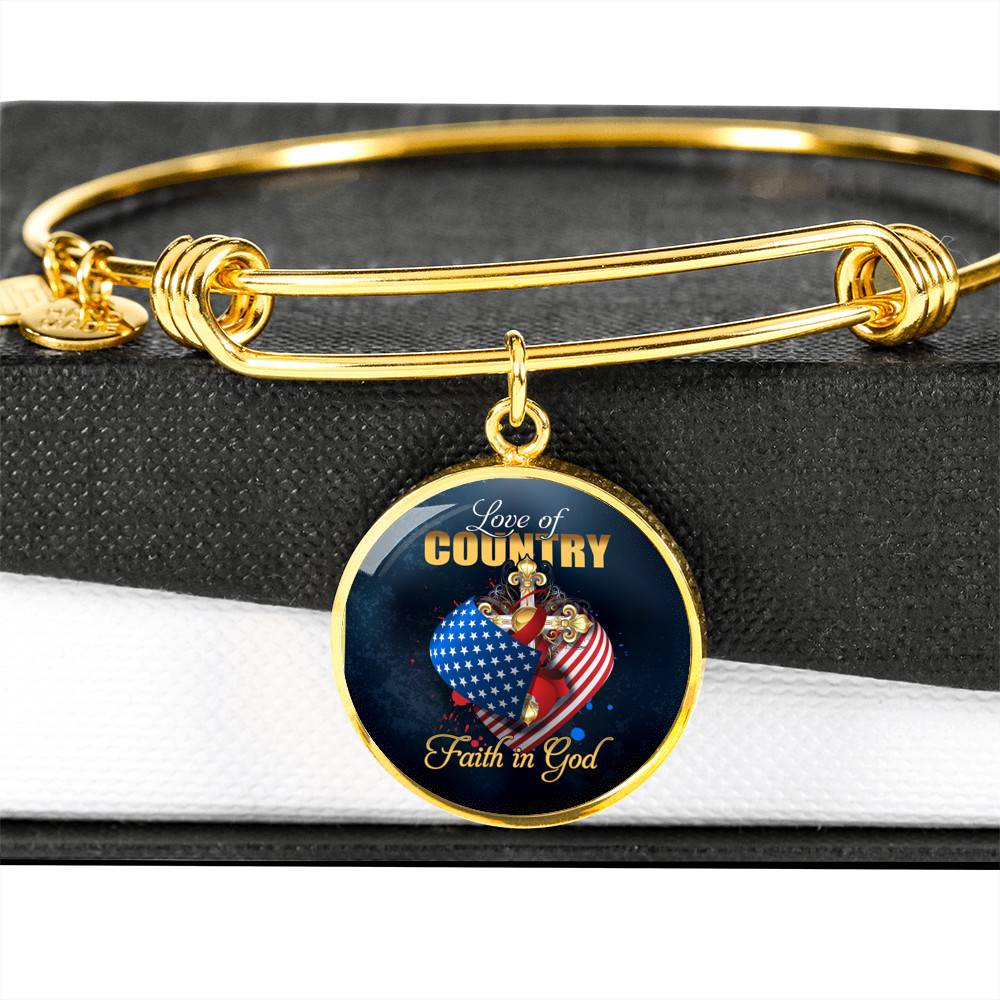 Christian Love of Country Faith in God Patriotic Heart Cross American Flag Circle Pendant Necklace