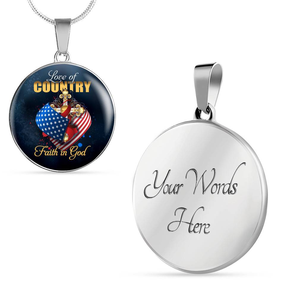 Christian Love of Country Faith in God Patriotic Heart Cross American Flag Circle Pendant Necklace