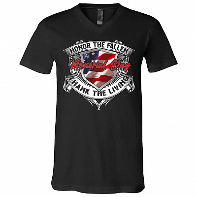 Honor The Fallen Tshirt, Black, V-Neck T-Shirt