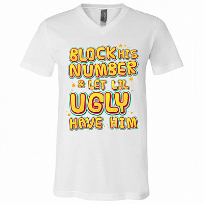 block, White, V-Neck T-Shirt