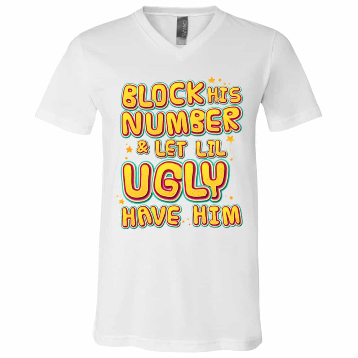 block, White, V-Neck T-Shirt