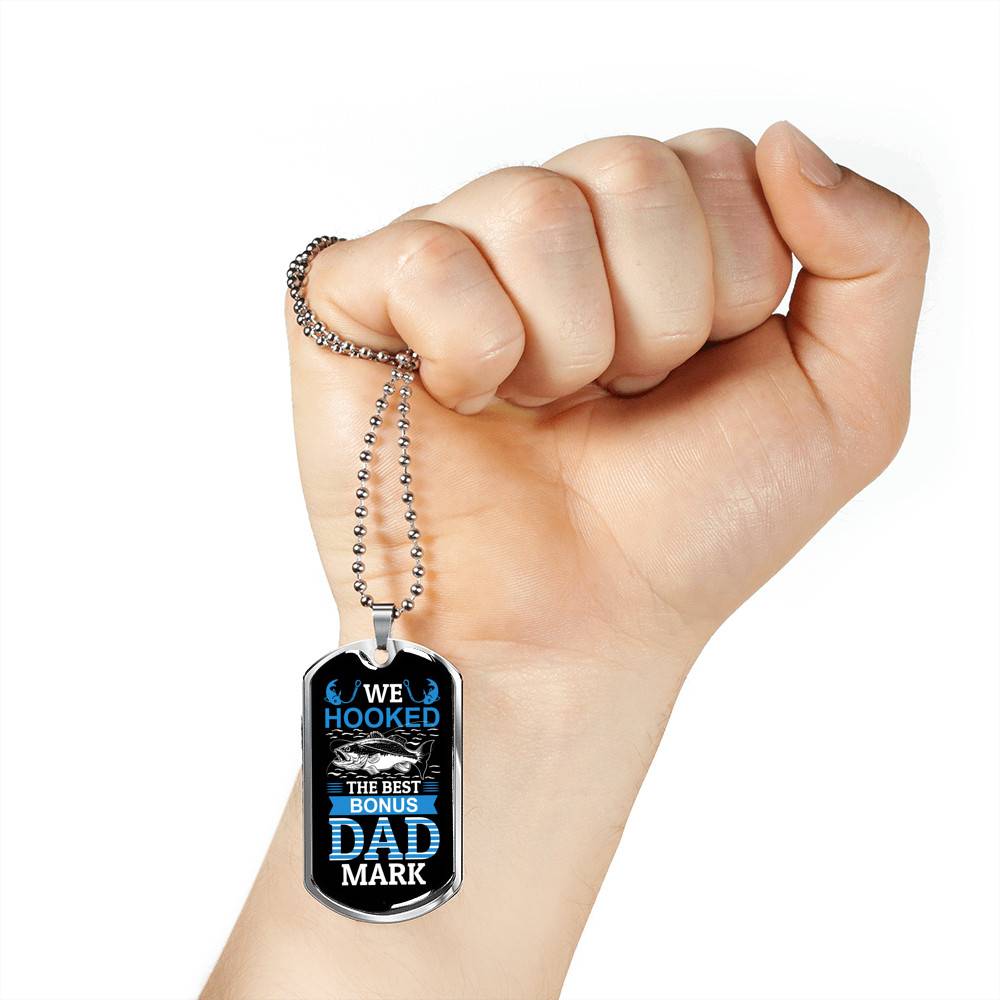 Personalized We Hooked The Best Bonus Dad Dog Tag Pendant Necklace - Bonus Dad Dog Tags