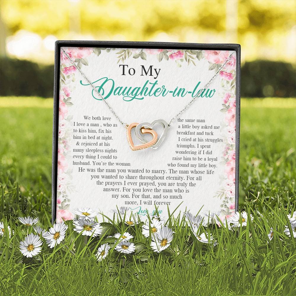 From Mother in Law to My Daughter in Law We Both Love the Same Man Interlocking Hearts Pendant Necklace