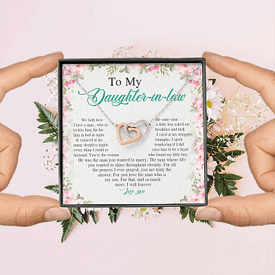 From Mother in Law to My Daughter in Law We Both Love the Same Man Interlocking Hearts Pendant Necklace