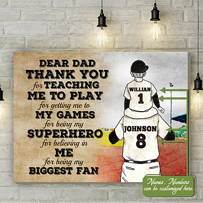 Personalized Dear Dad Thank You For Teaching Me To Play Gallery Wrapped Framed Canvas Prints - Unframed Poster
