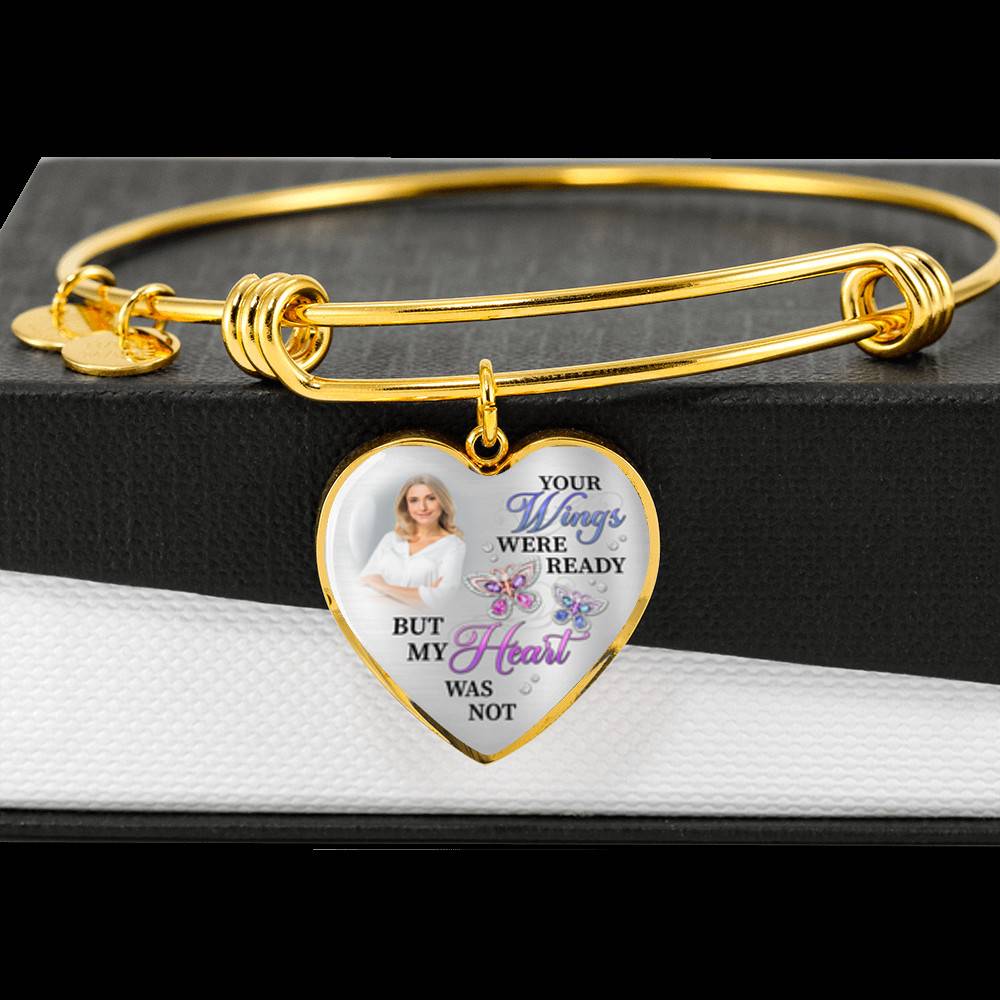 Personalized Photo Butterfly Your Wings Were Ready but My Heart Was Not Memorial Heart Pendant Necklace - Bangle