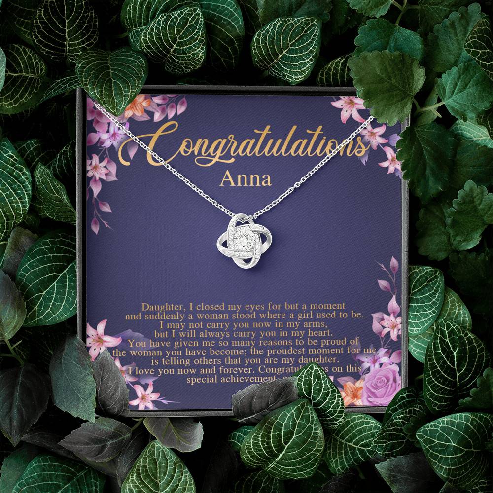 Personalized Congratulations To My Daughter Love Knot Pendant Necklace - Congrats Daughter Necklace
