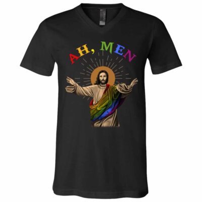 Ah Men Gay t, Black, V-Neck T-Shirt