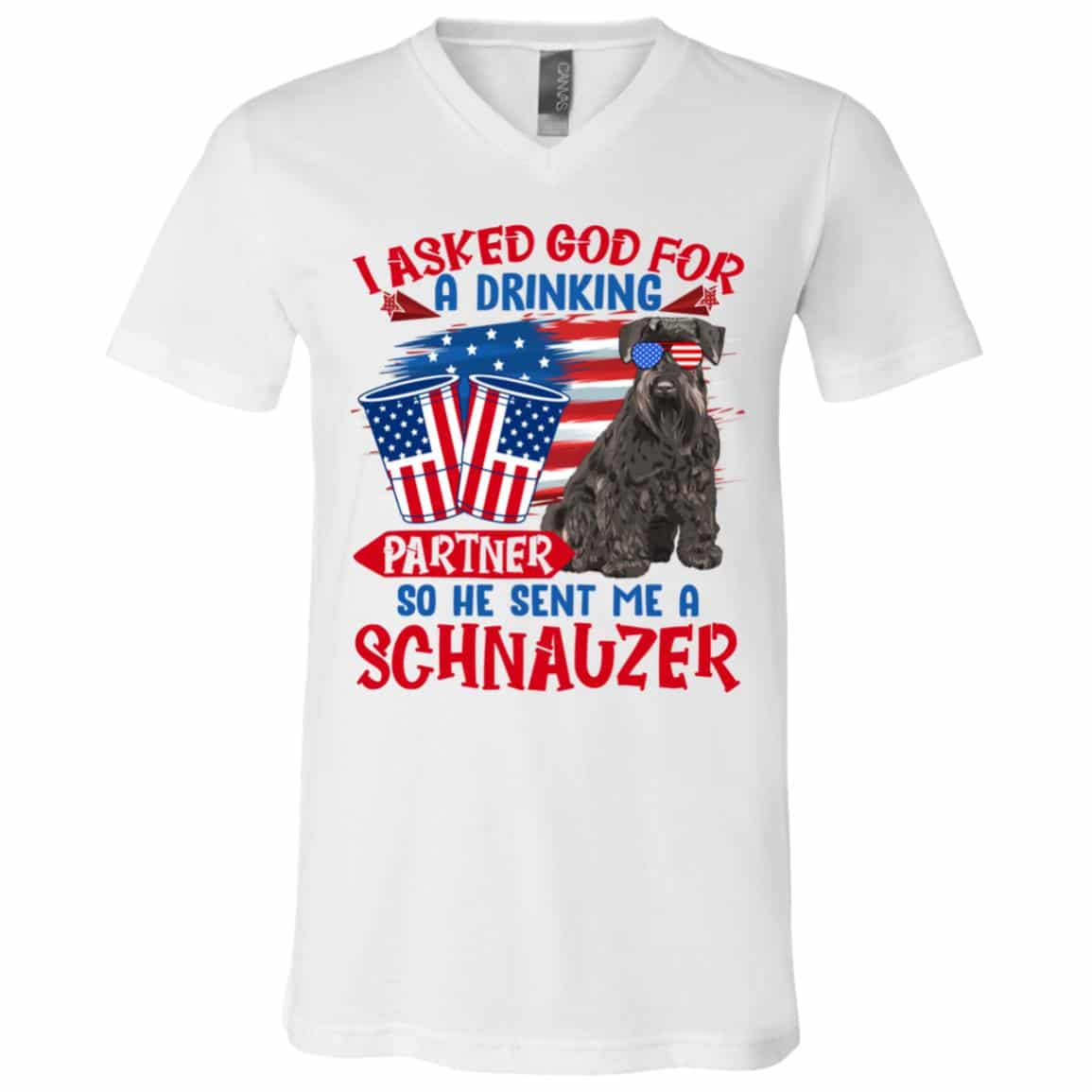 schnauzer, White, V-Neck T-Shirt