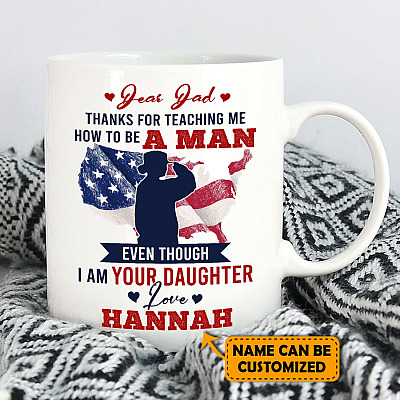 Alternative view of Personalized Female Veteran Dear Dad Thanks For Teaching Me How To Be A Man Ceramic Coffee Mug - Beer Stein