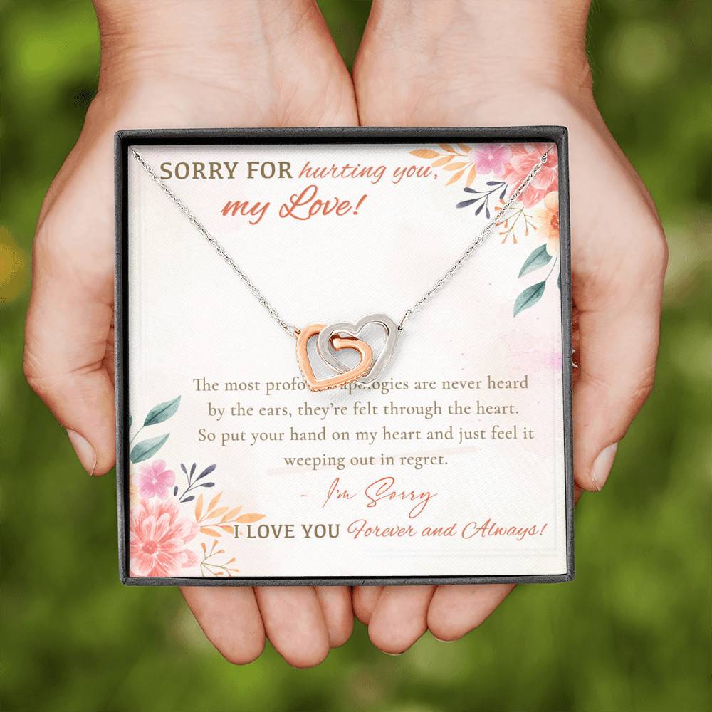 Sorry For Hurting You My Love I'm Sorry I Love You Forever And Always Interlocking Hearts Pendant Necklace