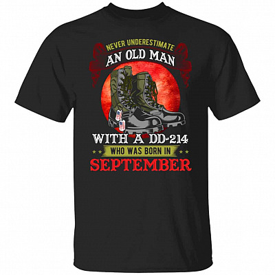 Never Underestimat sep Veteran Gifts, Black, Unisex T-Shirt