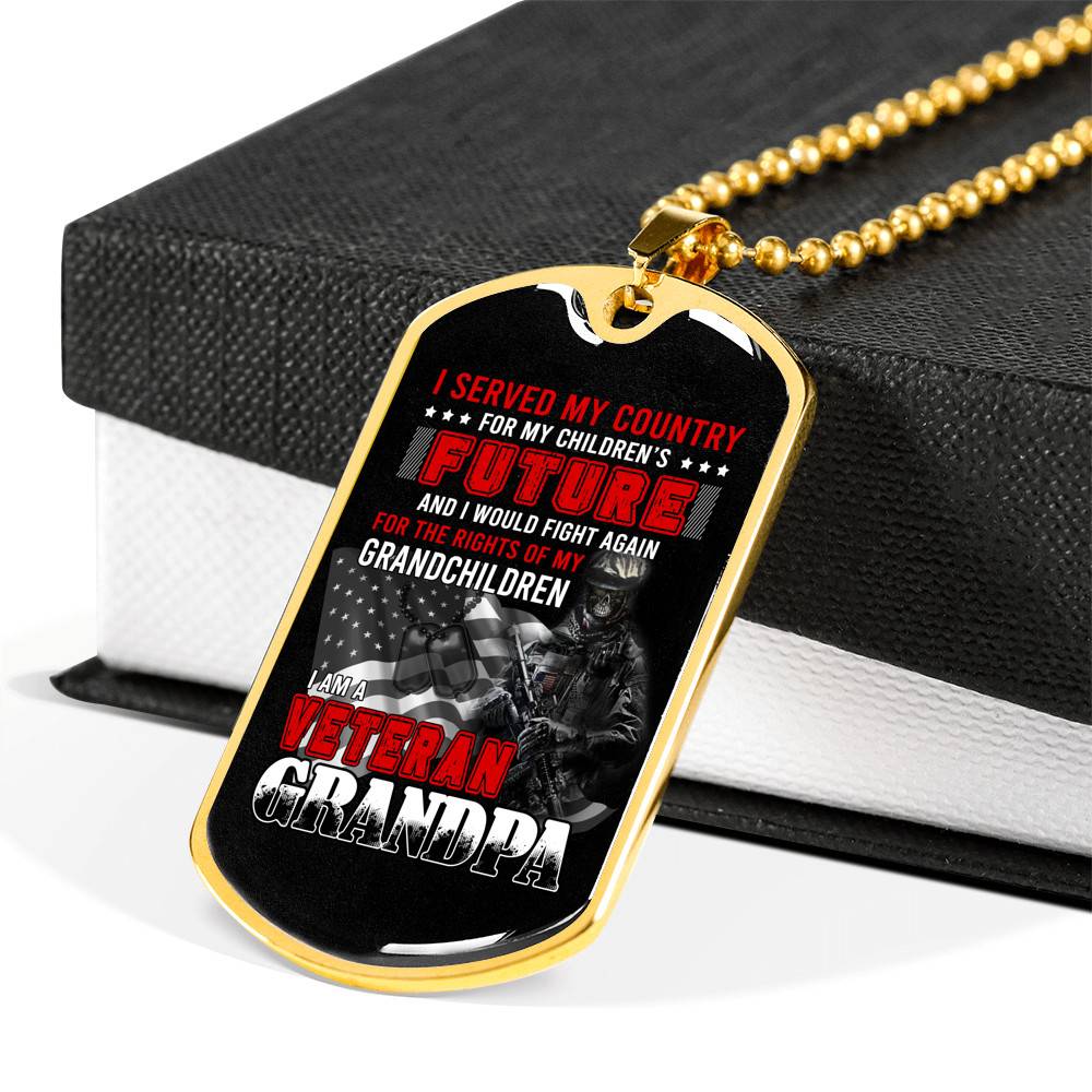 I Am Veteran Grandpa Dog Tag Pendant Necklace - I Served My Country For My Children's Future Dog Tag